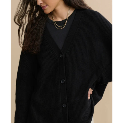 JENNI KAYNE 100% Cashmere Cocoon Cardigan Black Long Sleeve Women's M