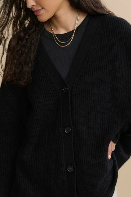 JENNI KAYNE 100% Cashmere Cocoon Cardigan Black Long Sleeve Women's M
