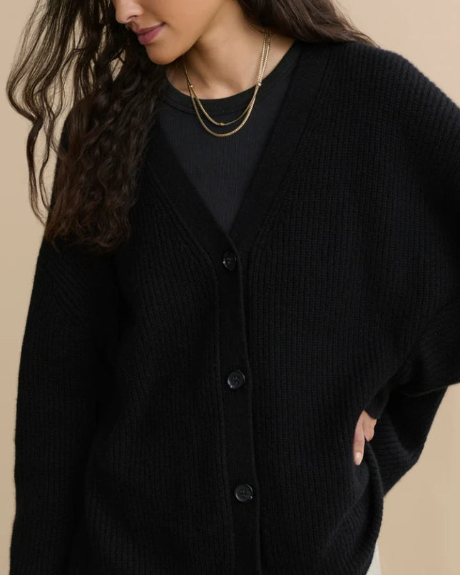 JENNI KAYNE 100% Cashmere Cocoon Cardigan Black Long Sleeve Women's M