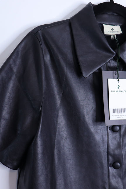 TUCKERNUCK NWT Leather Violetta Shirt Dress Black Short Sleeves Women's M