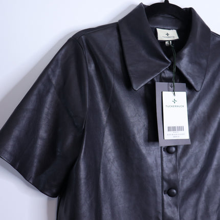 TUCKERNUCK Leather Violetta Shirt Dress NWT Black Short Sleeves Women's M
