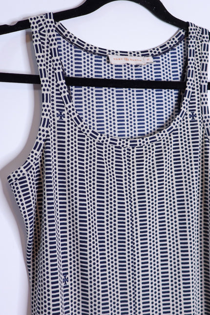 TORY BURCH White and Navy Printed Convertible Column Dress Women's XS