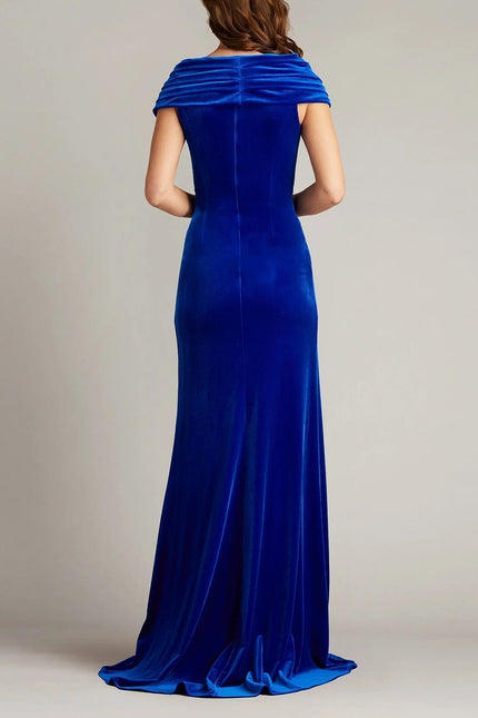 TADASHI SHOJI Alvarez Velvet Waterfall Drape Gown Bluebell Women's L