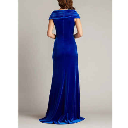 TADASHI SHOJI Alvarez Velvet Waterfall Drape Gown Bluebell Women's L