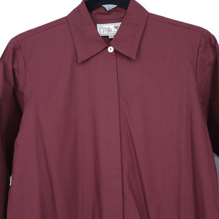 Mille Stella Shirt Dress Burgundy Midi Button Front Long Sleeve Women's XXS
