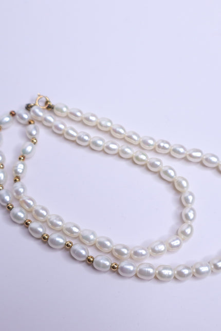 16-inch Natural Pearl and Gold Beaded Necklace