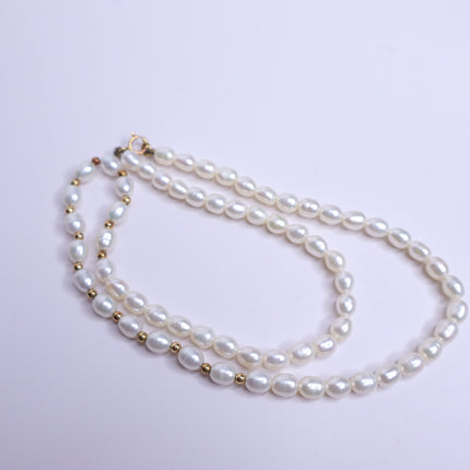 16-inch Natural Pearl and Gold Beaded Necklace