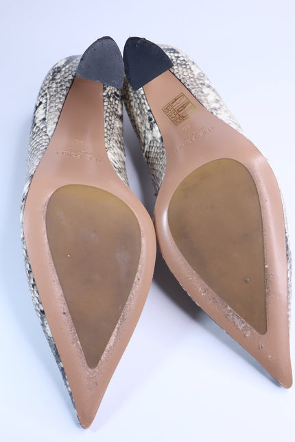 THE FOLD Milano Snake Embossed Leather Heels Beige Pointed Toe Women's 36/US 5