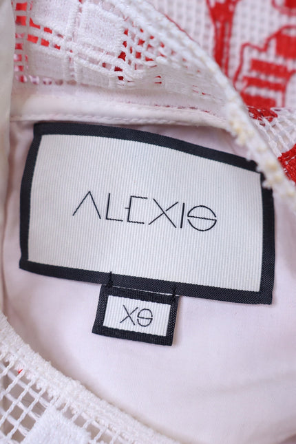 ALEXIS Minika Embroidered Mini Dress Red Mock Neck A-Line Cocktail Women's XS
