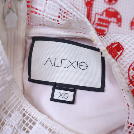 ALEXIS Minika Embroidered Mini Dress Red Mock Neck A-Line Cocktail Women's XS