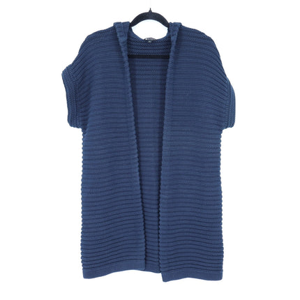 Worth New York Ribbed Open Cardigan Navy Blue Hooded Short Sleeve Women's XSP