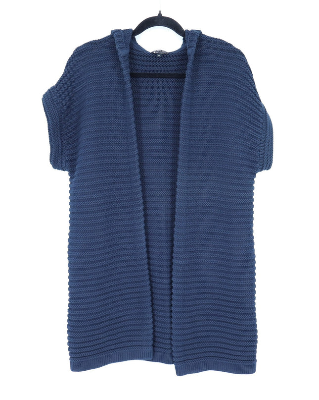 Worth New York Ribbed Open Cardigan Navy Blue Hooded Short Sleeve Women's XSP