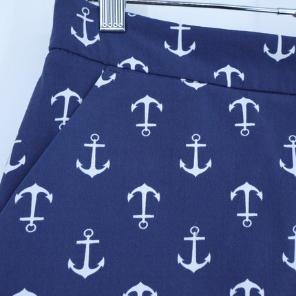 MDC Anchor Print Golf Skort Navy Stretch Pull On Tennis Active Women's 34/US 2