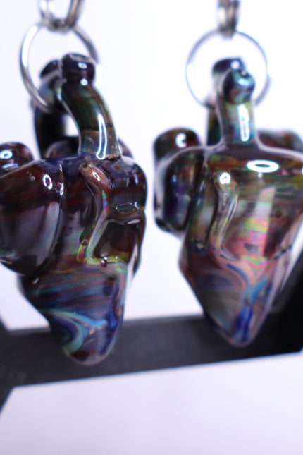GLASSWEAR STUDIOS Handmade Anatomical Heart Weights Oil Slick 10g/2.5mm Hangers