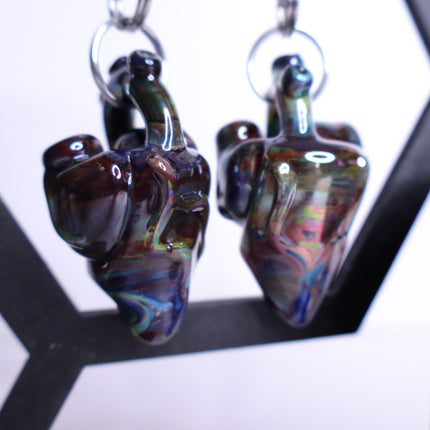 GLASSWEAR STUDIOS Handmade Anatomical Heart Weights Oil Slick 10g/2.5mm Hangers
