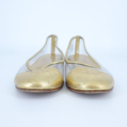 Chanel 2007 Interlocking CC Gold Ballet Flats Leather Almond Toe Women's 36/US 6