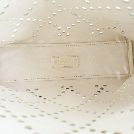 Chanel 2003 Perforated Caviar Leather Tote Bag White with Amber Chain y2k