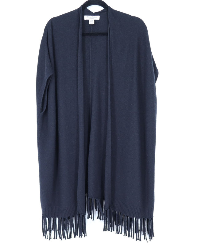 Tommy Bahama Serena Fringe Cardigan Black Wool Cashmere Short Sleeve Women's S