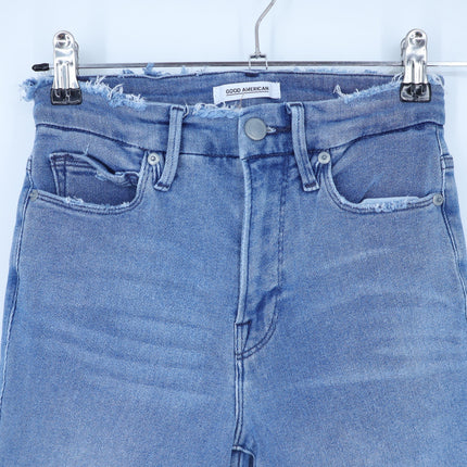 Good American Good Legs Straight Jeans Blue 449 Mid Rise Stretch Women's 0/25