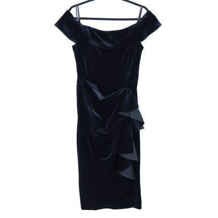 XSCAPE Cassandra Dress Black Velvet Ruffle Off The Shoulder Women's 14