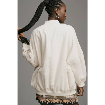 By Anthropologie Oversized Bomber Jacket Off White Zip Up Lightweight Women's XS