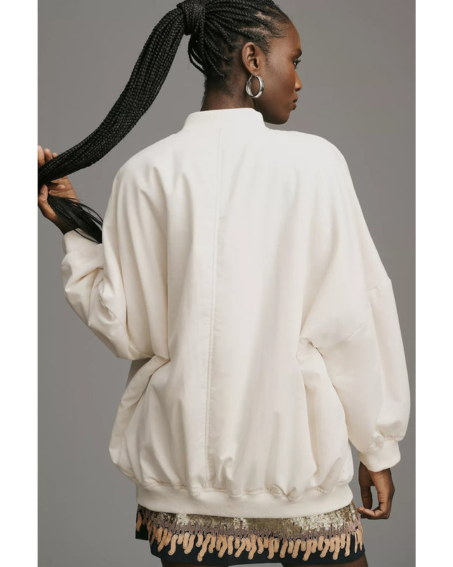 By Anthropologie Oversized Bomber Jacket Off White Zip Up Lightweight Women's XS