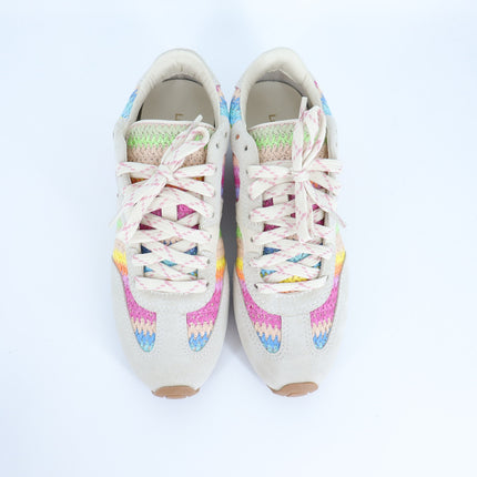 Larroude Stella Sneakers NIB Rainbow Raffia Mushroom Grey Suede Women's 7