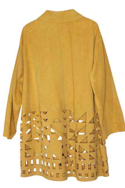 LAFAYETTE 148 NEW Clyde Laser Cut Suede Jacket Spiced Honey Yellow Women's XL