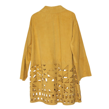 LAFAYETTE 148 Clyde Laser Cut Suede Jacket NWT Spiced Honey Yellow Women's XL