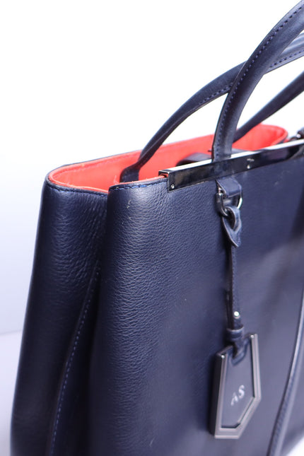 FENDI Medium Calfskin Leather 2Jours Shopping Tote Bag Navy with Red