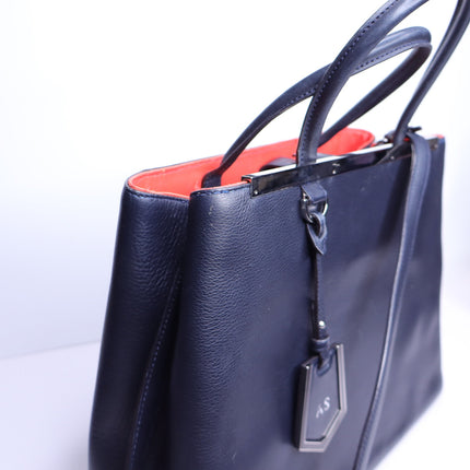 FENDI Medium Calfskin Leather 2Jours Shopping Tote Bag Navy with Red