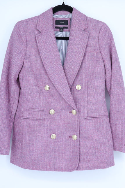 J. CREW Bristol Herringbone Wool Blazer Lilac Double Breasted Women's 00
