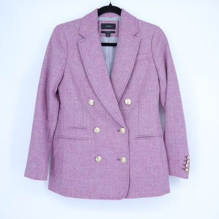 J. CREW Bristol Herringbone Wool Blazer Lilac Double Breasted Women's 00