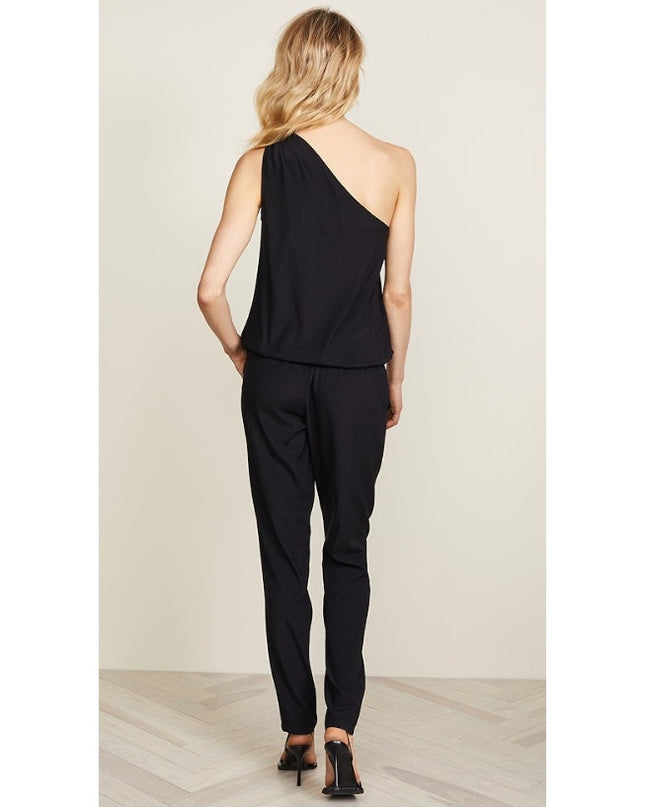 RAMY BROOK Silk Lulu Jumpsuit Black One Shoulder Draped Sleeve Women's L