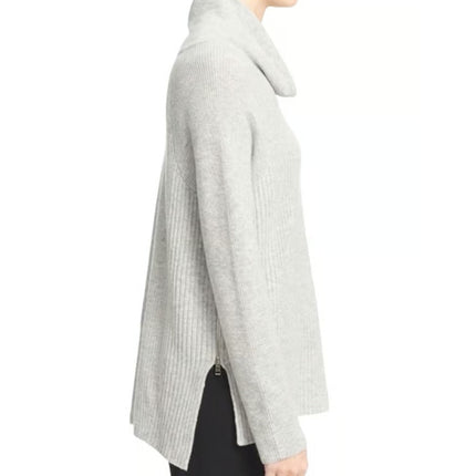 Vince Side Zip Ribbed Pullover Sweater Gray Cowl Neck Cashmere Wool Women's S