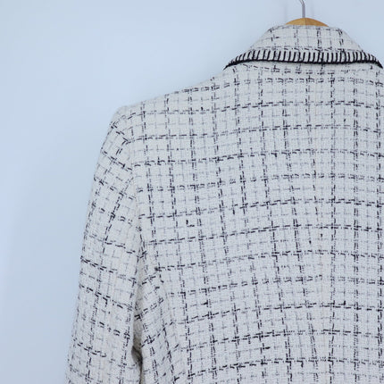 Zara Double Breasted Textured Jacket Ecru Black Tweed Long Sleeve Women's M