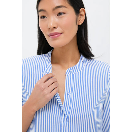 TUCKERNUCK Royal Shirt Mini Dress Blue Stripe Elbow Sleeve Women's M