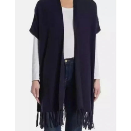 Tommy Bahama Serena Fringe Cardigan Black Wool Cashmere Short Sleeve Women's S
