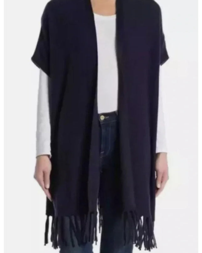 Tommy Bahama Serena Fringe Cardigan Black Wool Cashmere Short Sleeve Women's S