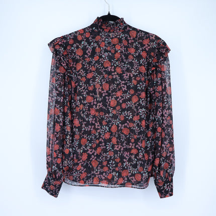 Misa Analeigh Floral Blouse Black Ruffled Button Up Long Sleeve Top Women's XS