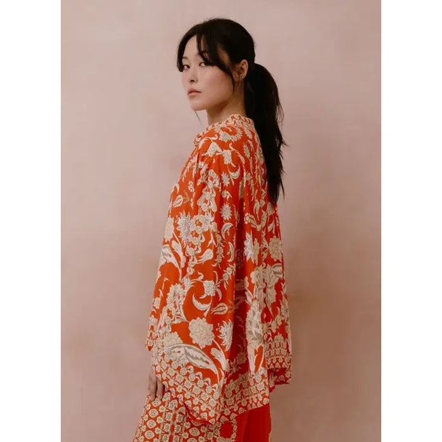 Raishama Studio Sapphira Shirt Orange Floral Oversized Long Sleeve Women's 8