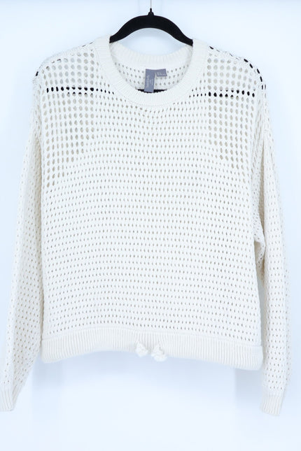 SWEATY BETTY Tides High Open Weave Sweater Lily White Drawstring Hip Women's 12