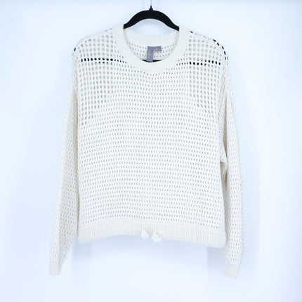 SWEATY BETTY Tides High Open Weave Sweater Lily White Drawstring Hip Women's 12