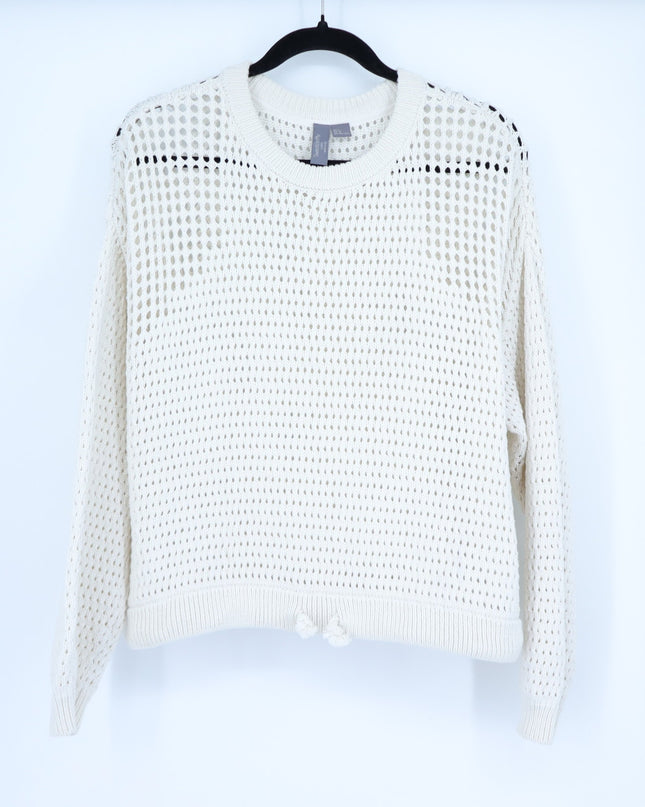 SWEATY BETTY Tides High Open Weave Sweater Lily White Drawstring Hip Women's 12