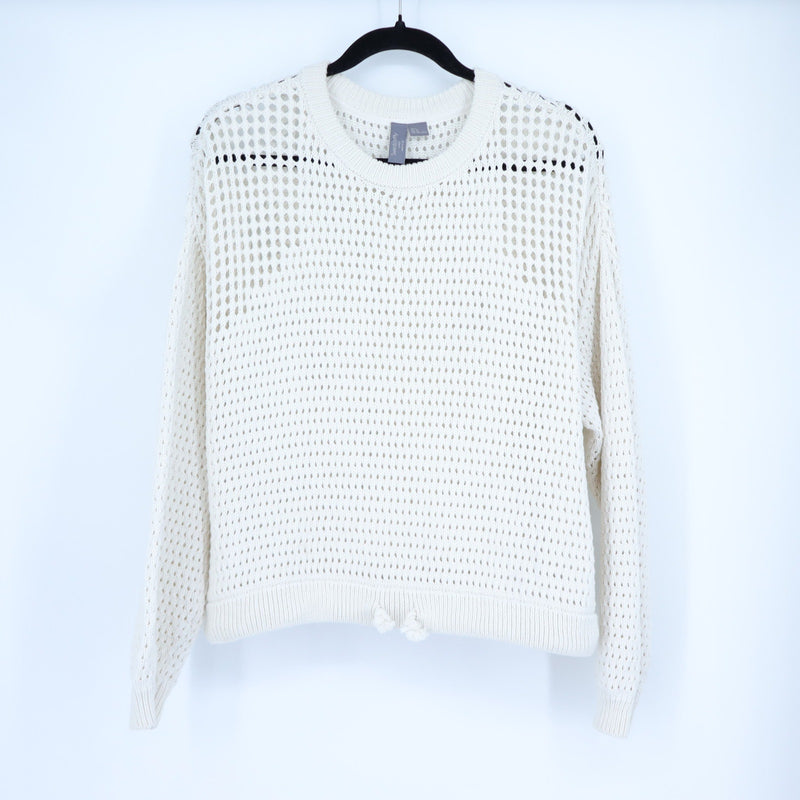SWEATY BETTY Tides High Open Weave Sweater Lily White Drawstring Hip Women's 12