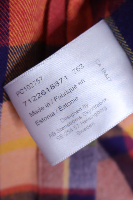 STENSTROMS Slimline Button Down Shirt Orange Multi Tartan Plaid Men's L