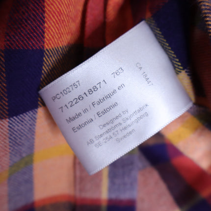STENSTROMS Slimline Button Down Shirt Orange Multi Tartan Plaid Men's L