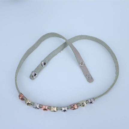 Leather Double Wrap Mixed Metal and CZ Bead Bracelet
