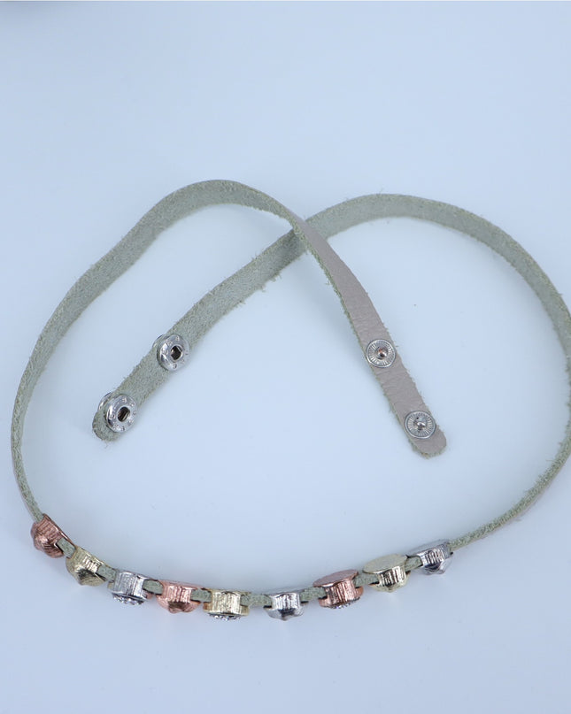 Leather Double Wrap Mixed Metal and CZ Bead Bracelet