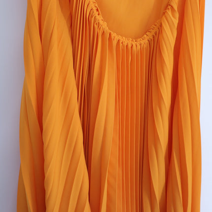 ALICE + OLIVIA Halterneck Sunburst Pleated Mini Dress Orange NWT Women's M